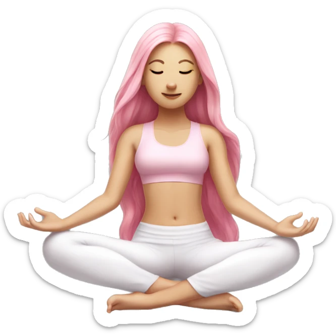 Pink long hair, white girl doing yoga with light pink outfit sticker