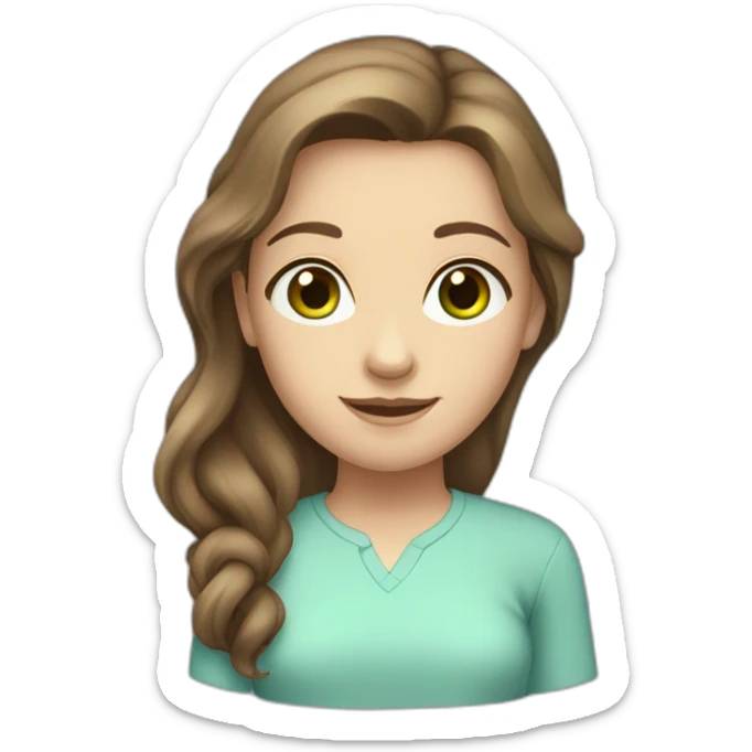 tall caucasian girl with Brown long Hair, green eyer, light blue shirt sticker
