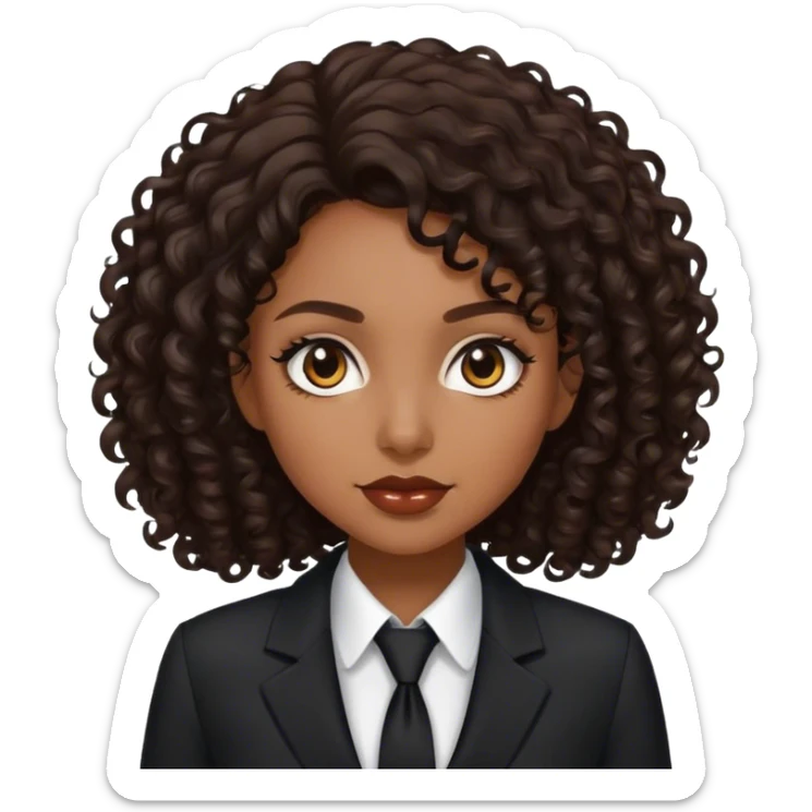 dark brown woman with dark brown mid-length curly hair in a black suit executive sticker