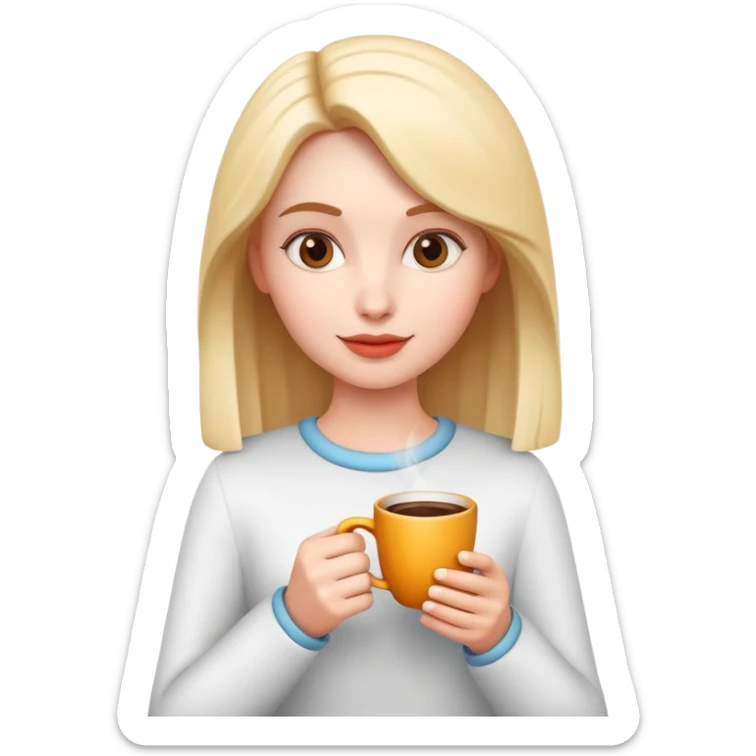 generate realistic detailed girl with cup of coffee in hand in 3d style sticker