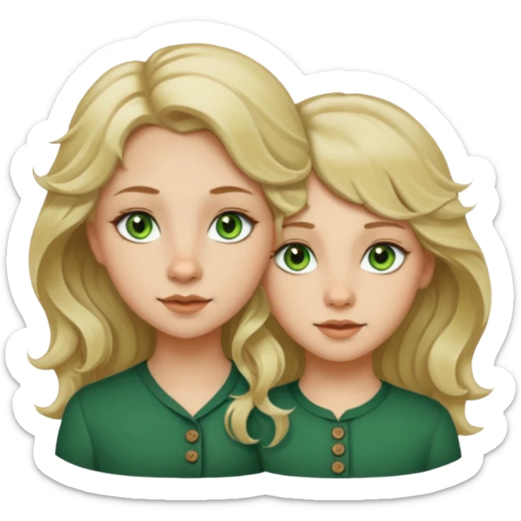 two girls. 1# girl: blonde long hair a bit wavy, green eyes, small button nose, very pale skin.  2# girl: short brown hair (wolfcut), brown eyes but a little green in them, very small button nose. sticker