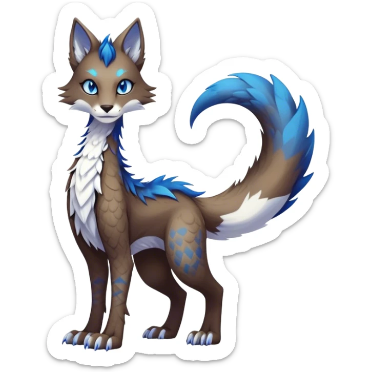 Kawaii dark edgy fantasy ethereal feline-vernid-sergal-fursona animal creature with a tufted tail full body with intricate markings  sticker