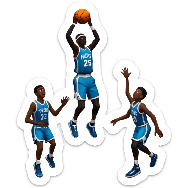 An icon featuring a basketball court with players in action, inspired by NBA 2K25. A player jumps for a dunk, with the ball mid-air. Bright lights illuminate the court, symbolizing the excitement of sports simulation games. Transparent background emphasizes the energy. sticker