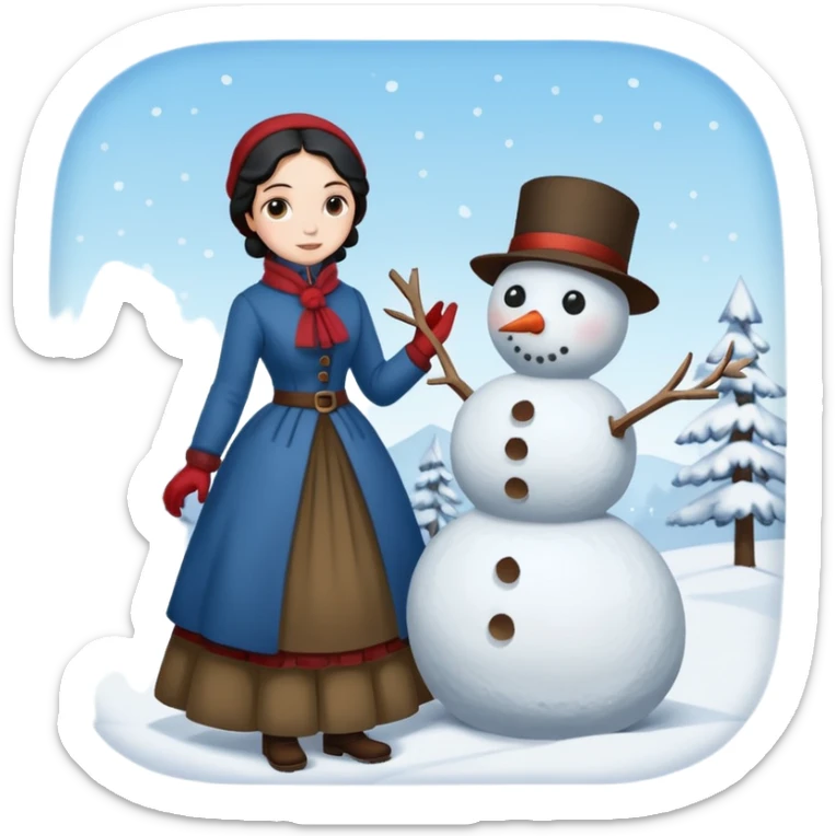 Virginia Poe and Maria Clemm 1800's full body building a snowman sticker