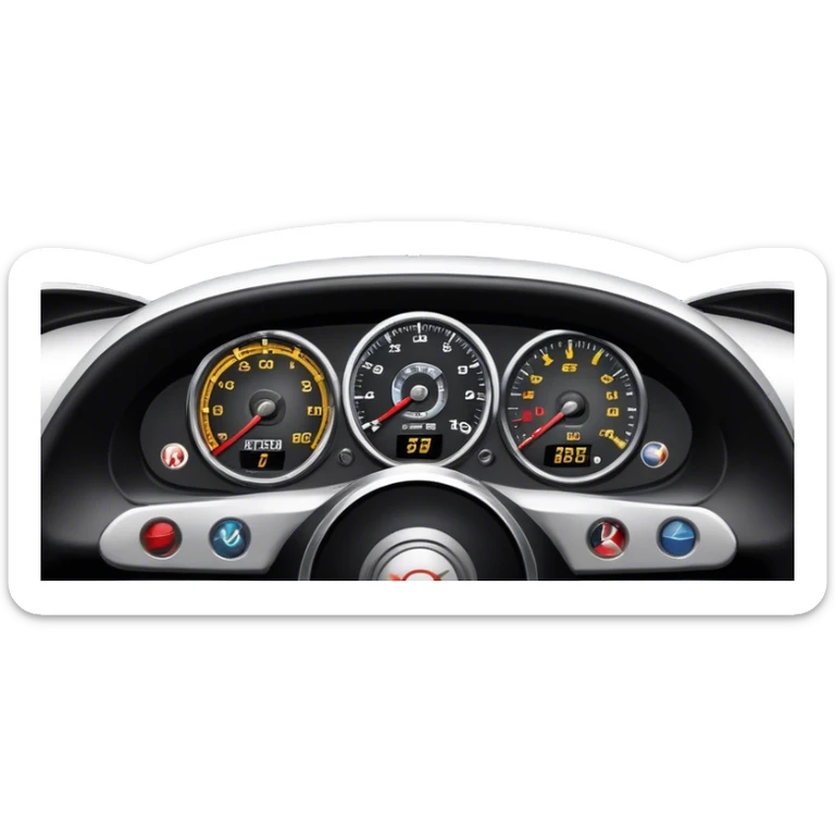 An icon showing a racing game interface, inspired by Grand Turismo. The design features a garage with a selection of high-performance cars, along with race track visuals in the background. Speedometer, lap timer, and other HUD elements add to the excitement. Transparent background sticker