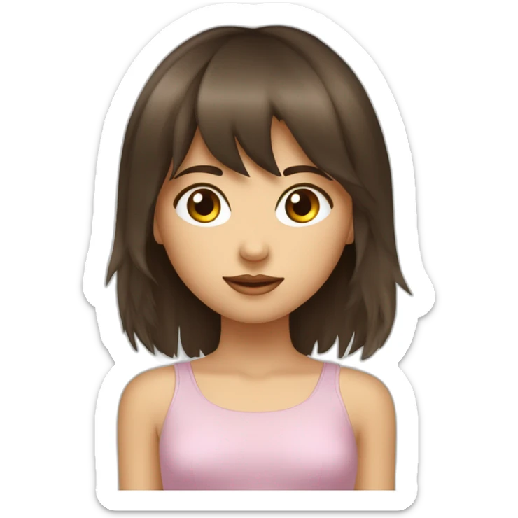 Fille brune abec des yeux bleux avec une frange et des cheuveux long sticker