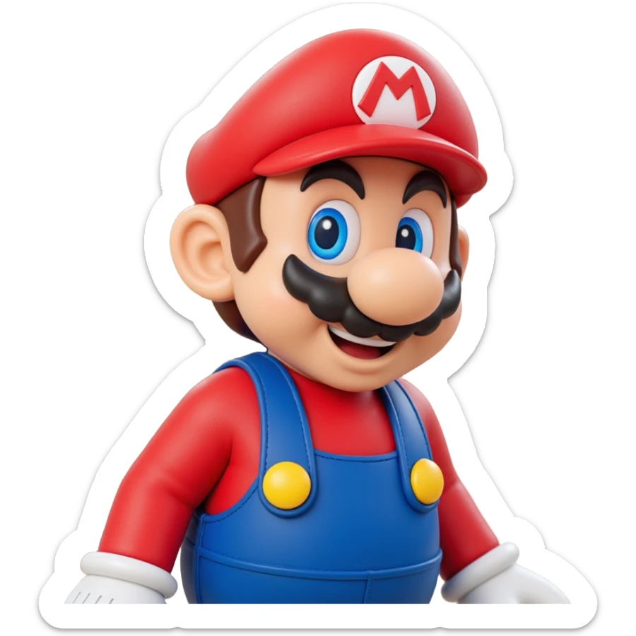 a worker in factoryA 3D-rendered head of a character inspired by Super Mario, facing slightly from front-left to right. The head should include his signature red cap with an ‘M’ sticker