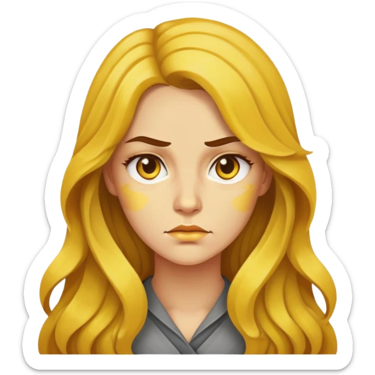 "- Nữ
- 30 tuổi
- Da vàng
- Tóc xoăn nhẹ màu nâu, dài 
- Mặt nghiêm túc
" sticker