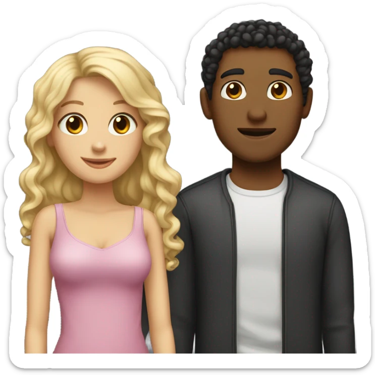 mixed boyfriend with curly dark brown hair and white girl friend with blond hair sticker