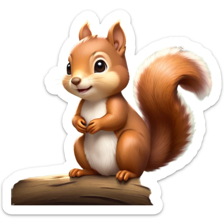 Cinematic Adorably Cute Squirrel Portrait Emoji, Perched with an alert, twinkling gaze and a playful tilt of its head, showcasing a small, nimble body with a bushy tail and delicate whiskers, Simplified yet irresistibly adorable features, highly detailed, glowing with a warm, sunlit glow, high shine, energetic and sprightly, stylized with an air of woodland whimsy, soft glowing outline, capturing the essence of a joyful squirrel that appears ready to scamper out of the screen with boundless charm! sticker