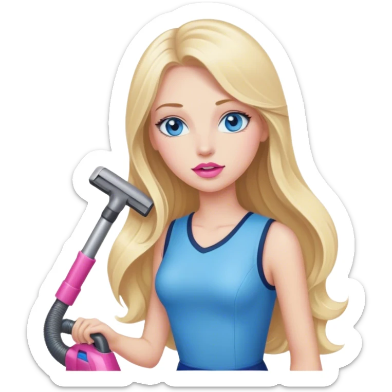 Cinematic realistic blonde with long hair, blue eyes and pink lips vacuums sticker