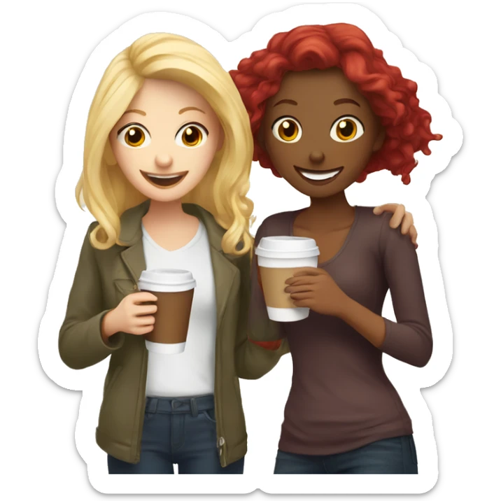 Blonde girl and red hair girl smiling drinking coffees  sticker