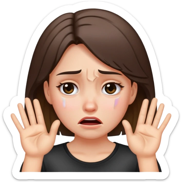 girl crying with her hands as gun signs at the side of her head sticker