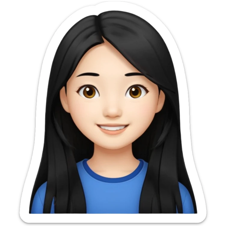 20 yr old asian woman, center part straight long black hair, very pretty sticker
