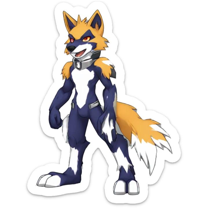  Cool Edgy Colorful Anthro War-Digimon-Fakemon-Wolf with edgy markings full body sticker