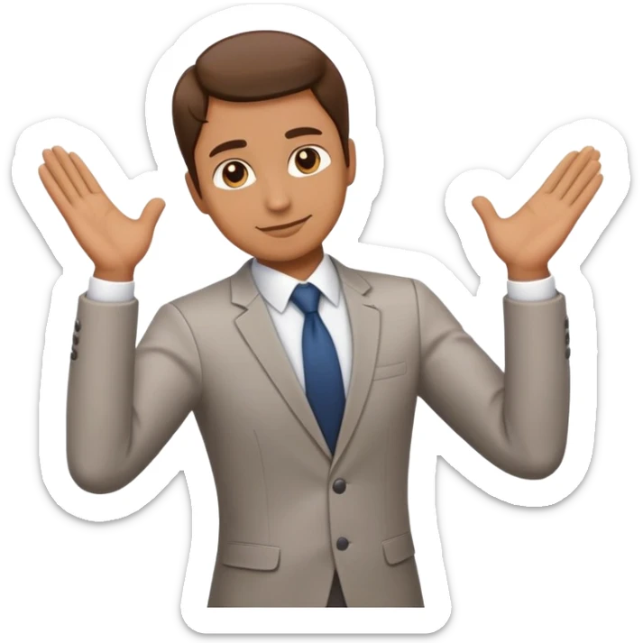 back view of a professional person in office attire, standing straight, arms relaxed, simple and smooth emoji design, white background sticker