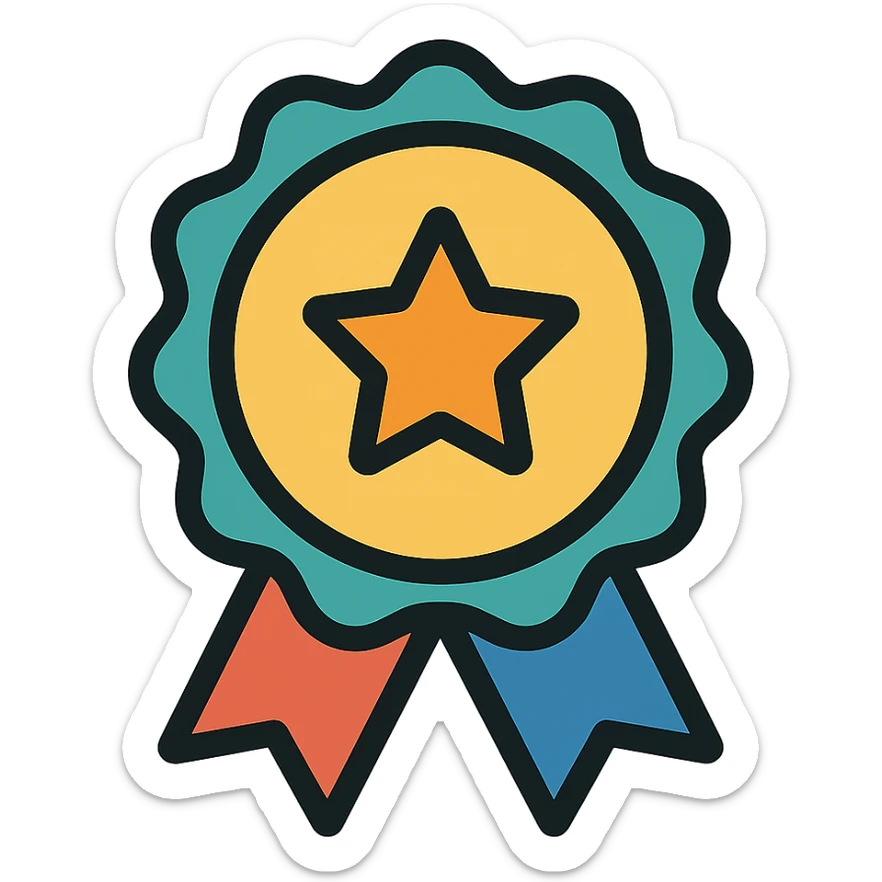 vector icon of a guarantee seal with gold and colorful elements, elegant and minimalist flat design, isolated on white background, award badge style, 2D flat vector, trending icon look, soft shadows, no text, perfect for commercial use, icon style, variation 4 sticker