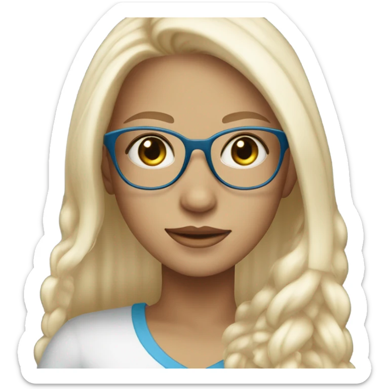 Pretty tan girl with long white blonde hair, blue eyes and glasses  sticker