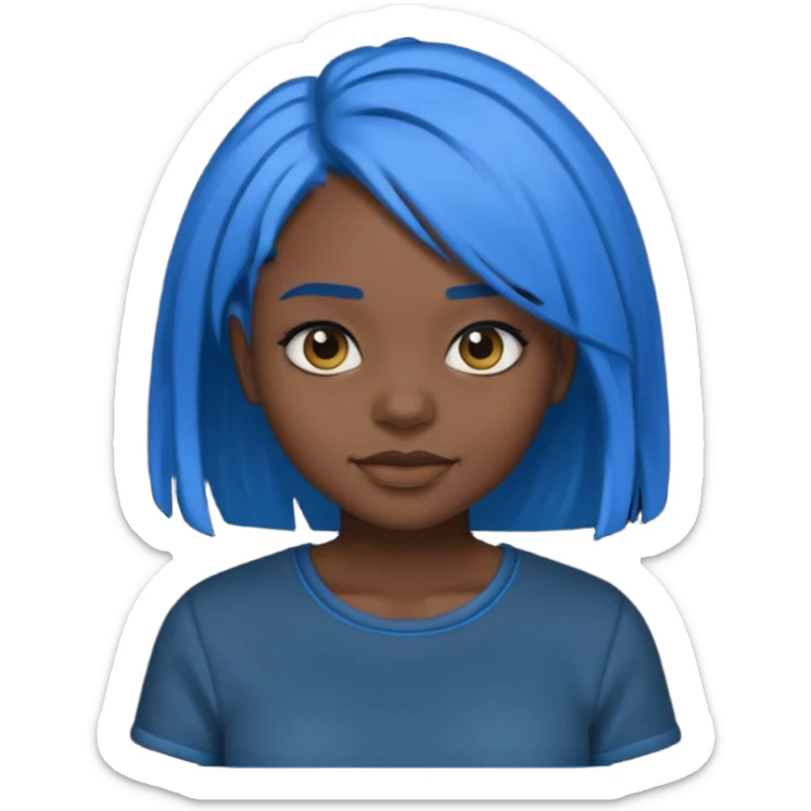black girl emoji with blue hair and edges in a black shirt  sticker