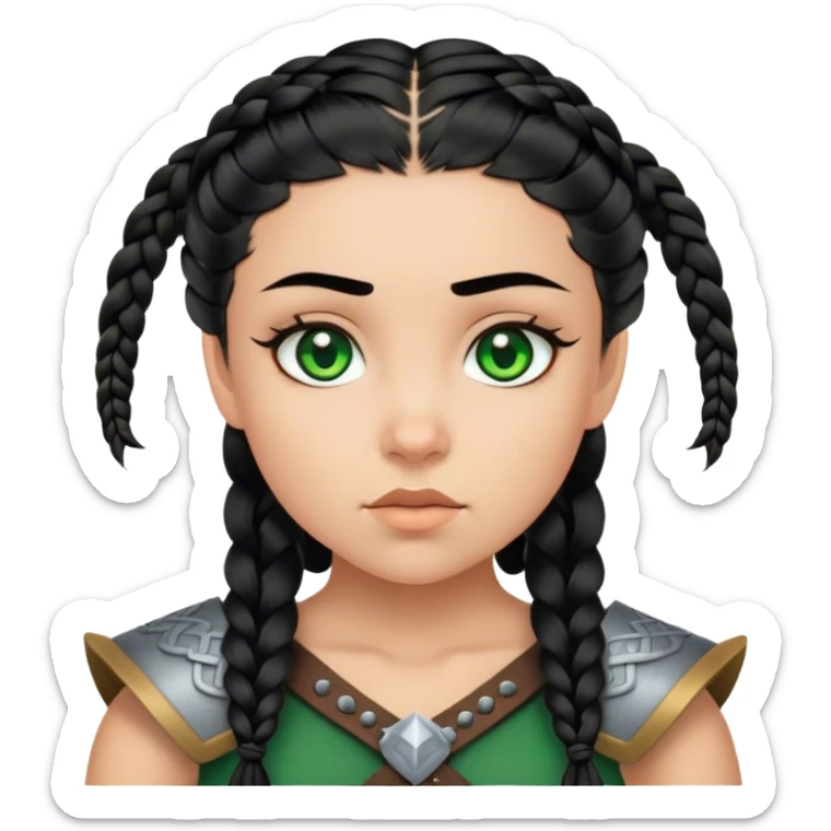 girl with green eyes black hair and Viking braids  sticker