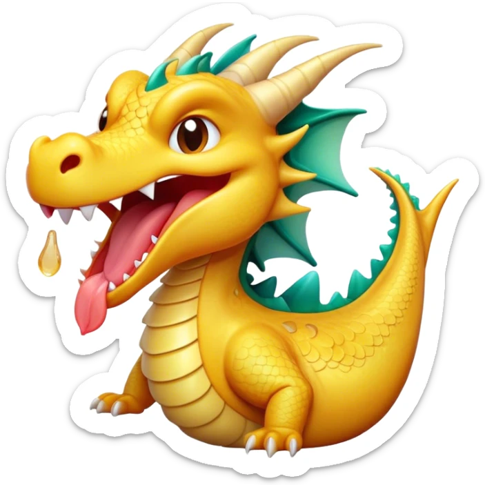 Cinematic Cute Yawning Dragon Portrait Emoji, Head tilted slightly with a dramatic, wide-open yawn, showcasing a soft, lustrous scaled body with gently drooping fins and half-closed, drowsy eyes, each scale rendered in exquisite detail under natural light; high shine, relaxed yet expressive, styled with a dash of fantastical charm, soft glowing outline, capturing the essence of a sleepy yet affectionate dragon that appears ready to stretch out and rest in its enchanted lair! sticker