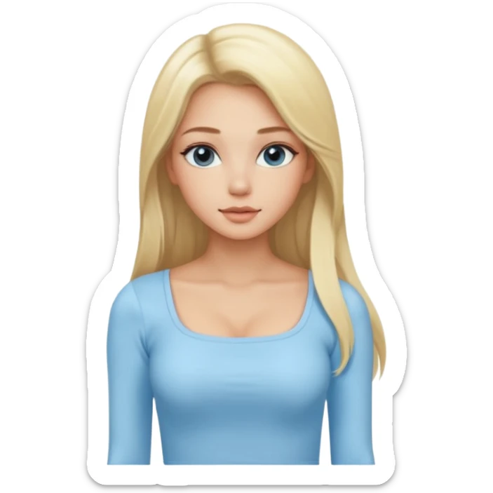 pretty girl blonde long hair makeup light baby blue skin tight square neckline long sleeve top sticker