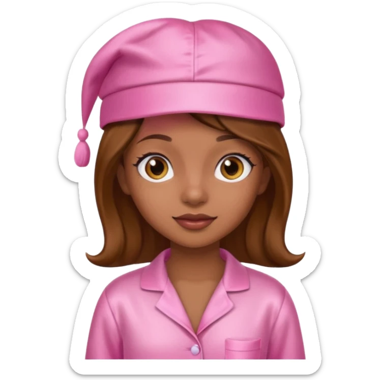 a brown skin girl with a pink satin cap and pajamas sticker