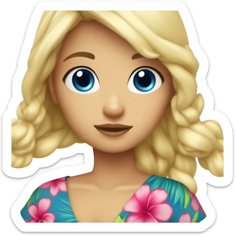 Blonde hair girl, blue eyes, with Hawaiian outfit sticker