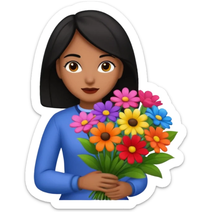 black hair woman with big bouquet of flowers sticker