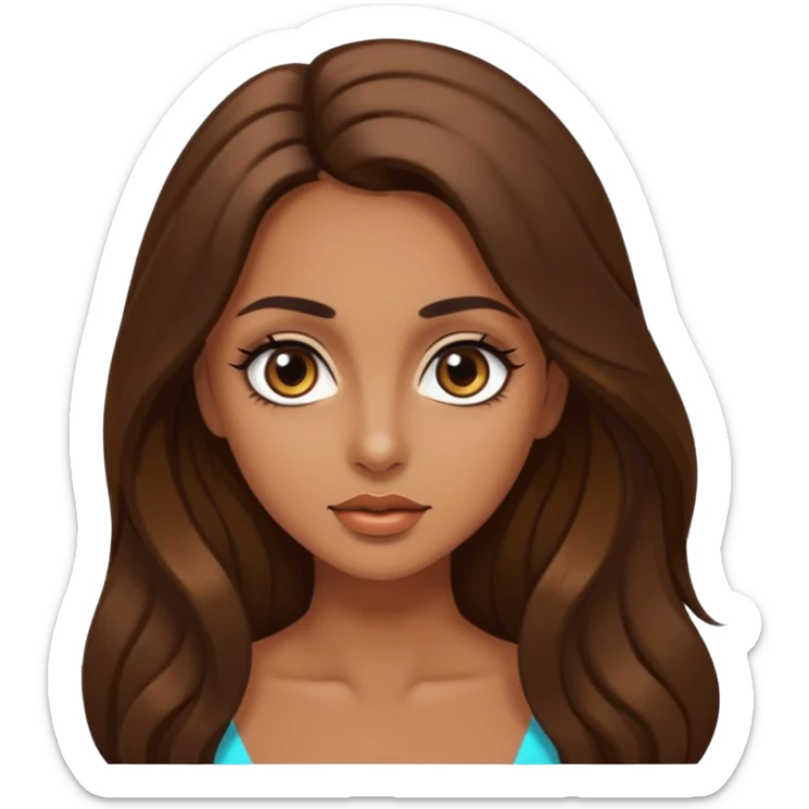big dark eyes and tanned skin brown hair glamorous long hair sticker