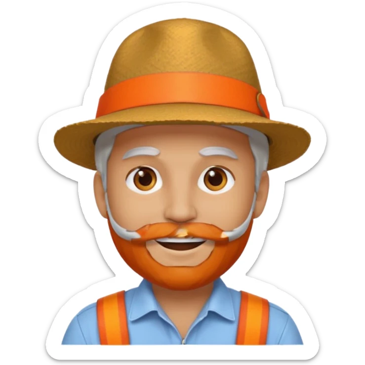 change the hat band with orange band and a red belt. change the facial hair to white.  sticker
