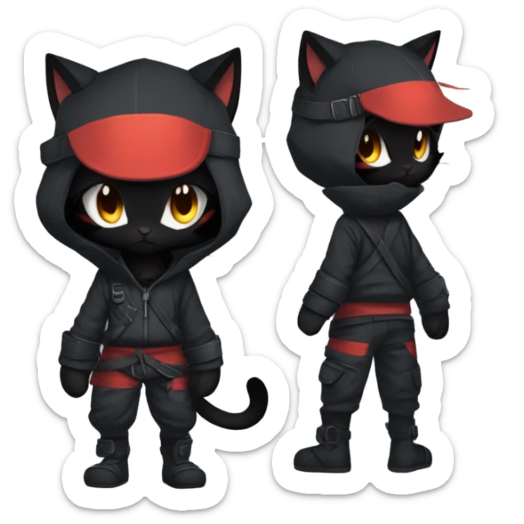 Edgy Shy Anthro Ninja boyish cool pretty dark black Litten-Pokémon-cat-fursona-animal techwear sticker