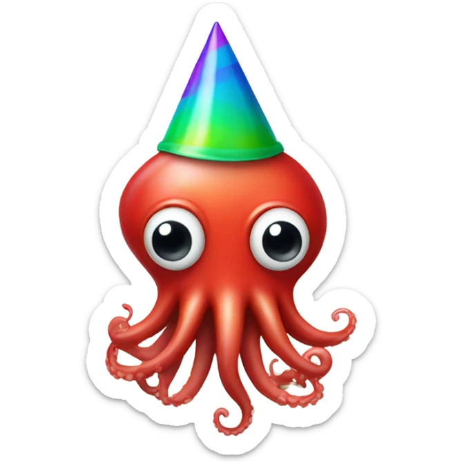 Party squid. Squid is red and similar to the squid emoji but wearing a party hat. sticker