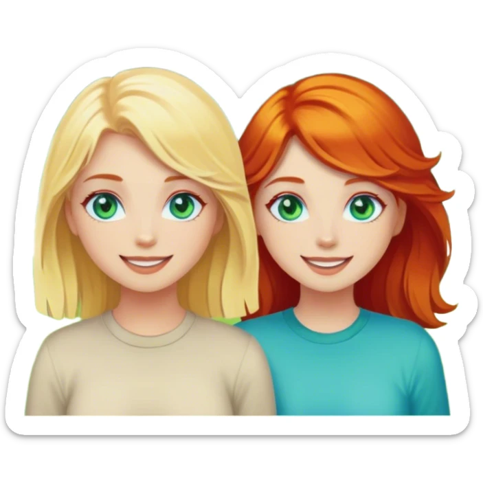 blondie girl with blue eyes, with redhead girl with green eyes sticker