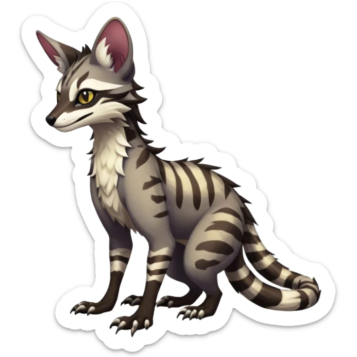Feral Rare Fantasy dark tropical Vernid-Sergal-Genet-Trico-species by LiLaiRa, random markings, tufted tail, tufted ears, full body sticker