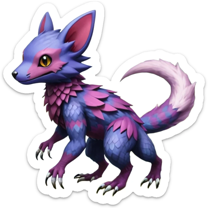 Realistic scaly swampy elemental detailed Colorful Trico-Noibat-Crobat-Swoobat-Sergal-Furret-Ferret-Wolverine-Vernid-furry-fursona-fusion-Fakemon-animal-hybrid-creature, full body sticker
