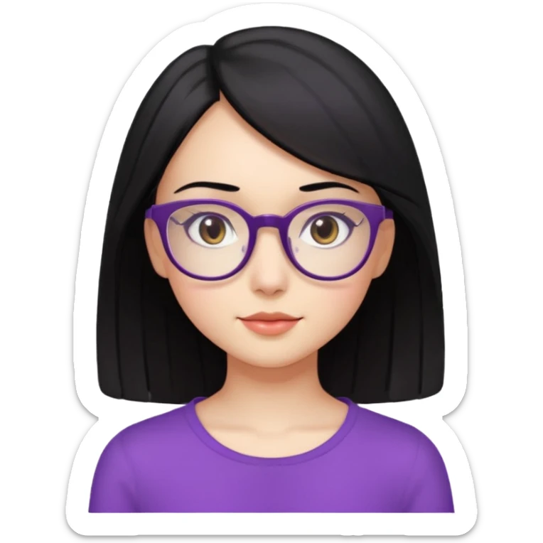 chica bonita con ligero cabello negro ligeramente morado que llega hasta los hombros con lentes cuadrados de estatura pequeña sticker