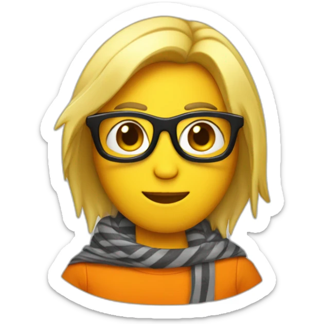 Club-Pengun-yellow penguin with black glasses dirtyblonde hair with orange tshirt and gray striped scarf sticker