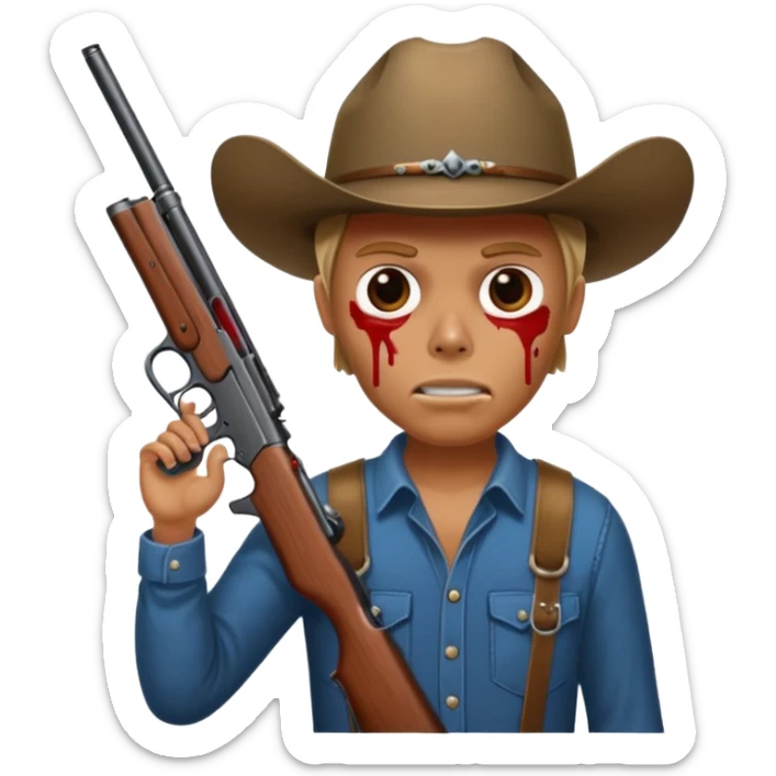 Country hick with a shotgun. From the chest to. In the style of your bleeding skull art sticker