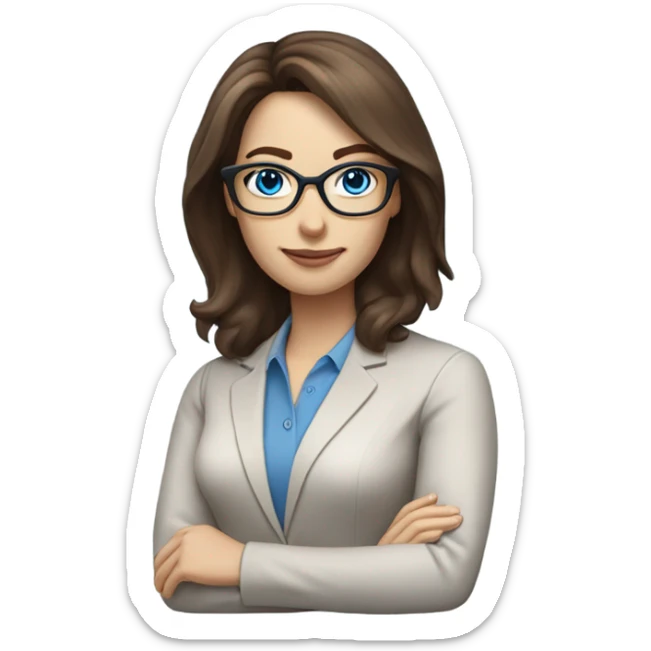 Shoulder length brown hair pale beautiful corporate woman with glasses and blue eyes sticker
