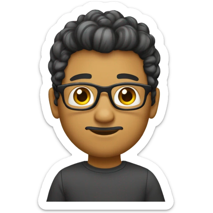 Crie um emoji de um homem branco jovem que usa cabelo curto preto com risquinho na sombrancelha e lateral do cabelo. O homem usa óculos no estilo "juliete" sticker