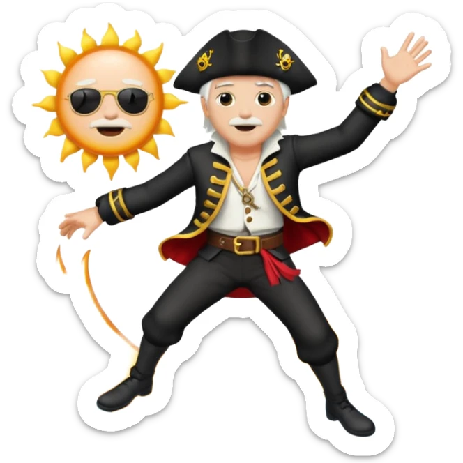 the king of the pirates with white hair and clothes jumping in front of the sun sticker