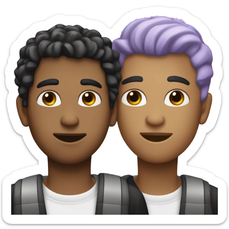 Two men kissing, one of the white with lavender hair and the other person is black with black hair  sticker