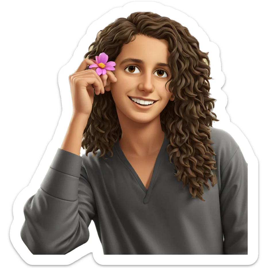 smiling boy with flower car sticker