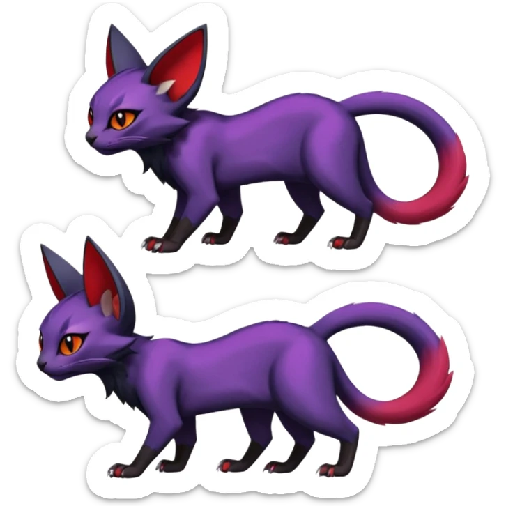 Black edgy Noivern-Noibat-Purloin-Torracat-Lykoi-Caracal-cat-Fakemon-fusion-hybrid-creature with violet and red scale markings sticker