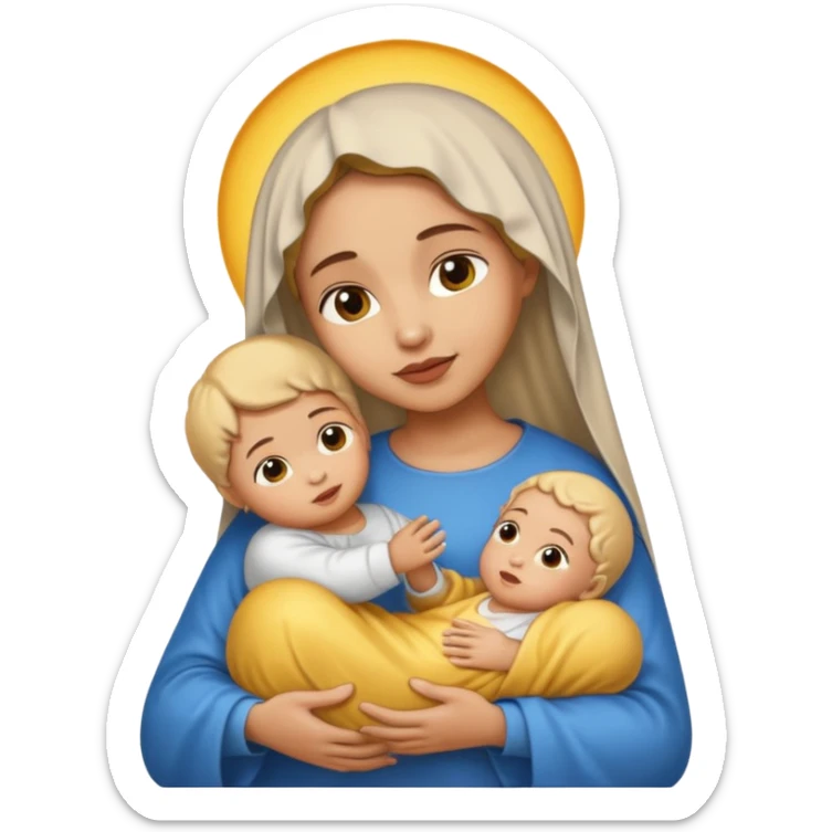 light skin Mary cradling light skin baby Jesus, emoji style sticker