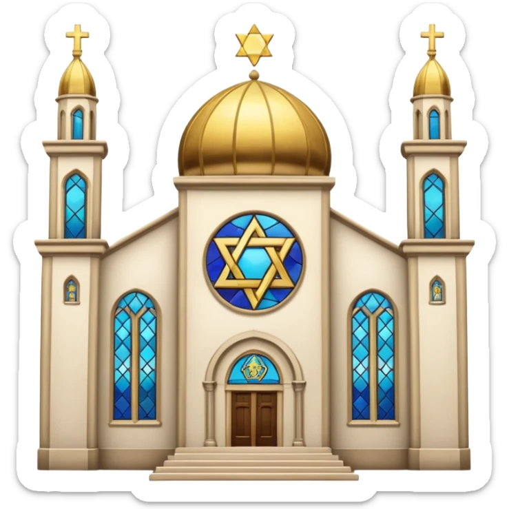reform jewish synagogue similar in architecture to historical churches (pretty and magnificent), white in color, in ios emoji style sticker