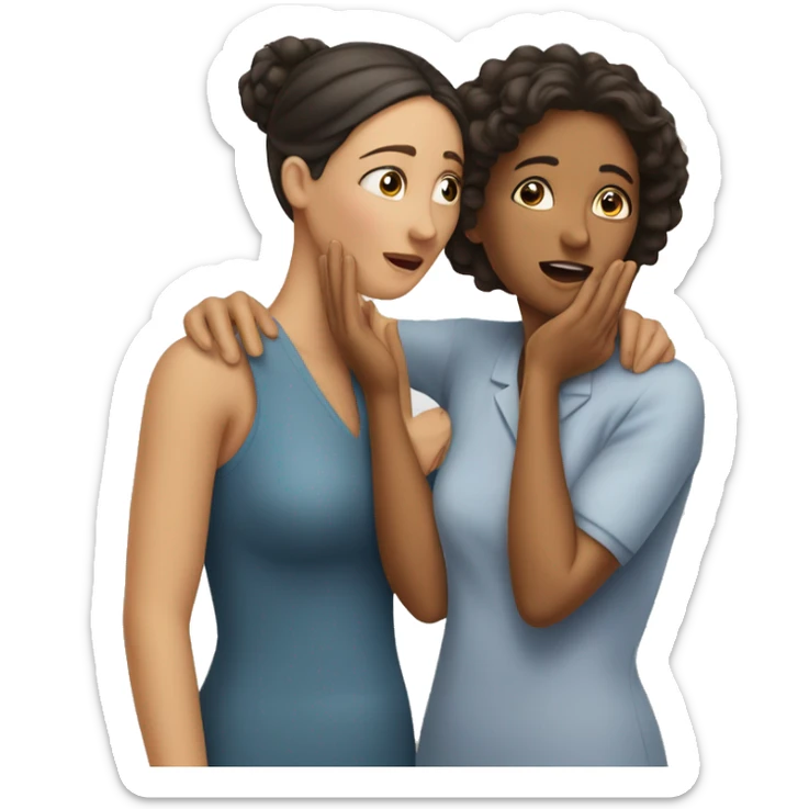 One woman whispers into the ear of another woman closing by hand sticker