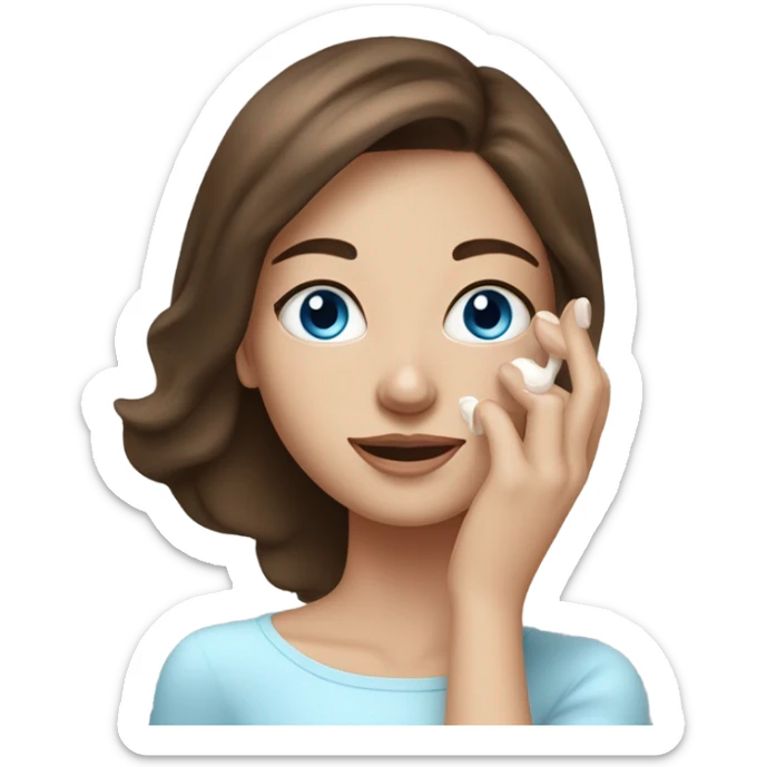 Skin care cream on white freackles skin of a brunett blue eyes girl  sticker