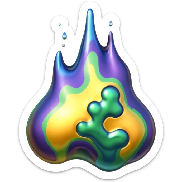 3D render of Oil Slick, toxic waste aesthetic, bubbling liquid, industrial warning texture. sticker